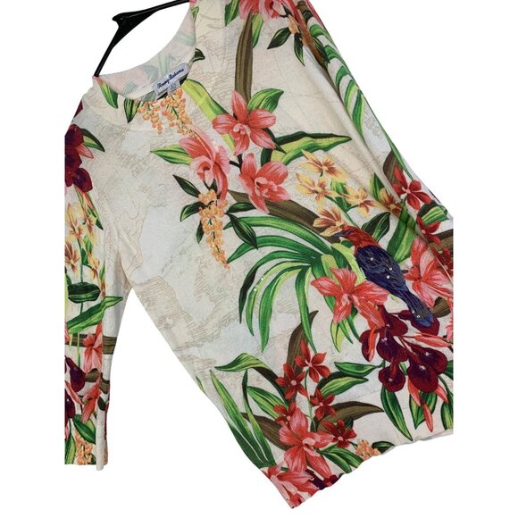 Tommy Bahama S Cotton Floral & Parrot Sequin Embellished Sweater Vacay RT10534 - Picture 1 of 9